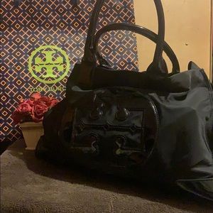 Authentic TORY BURCH black nylon with leather tote